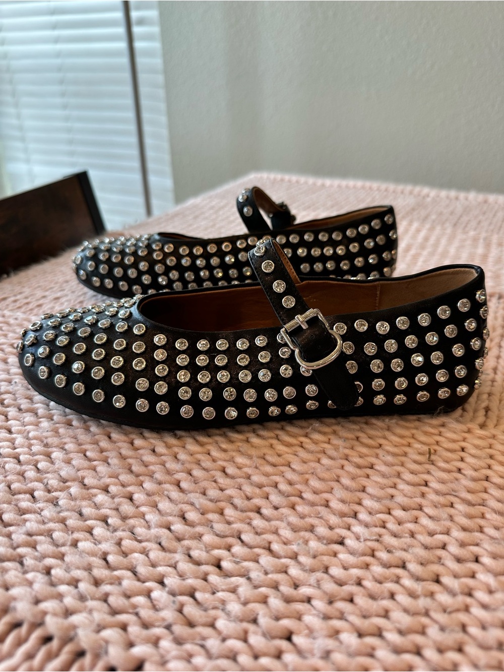 Rhinestone studded black Mary Jane ballet flat size 7